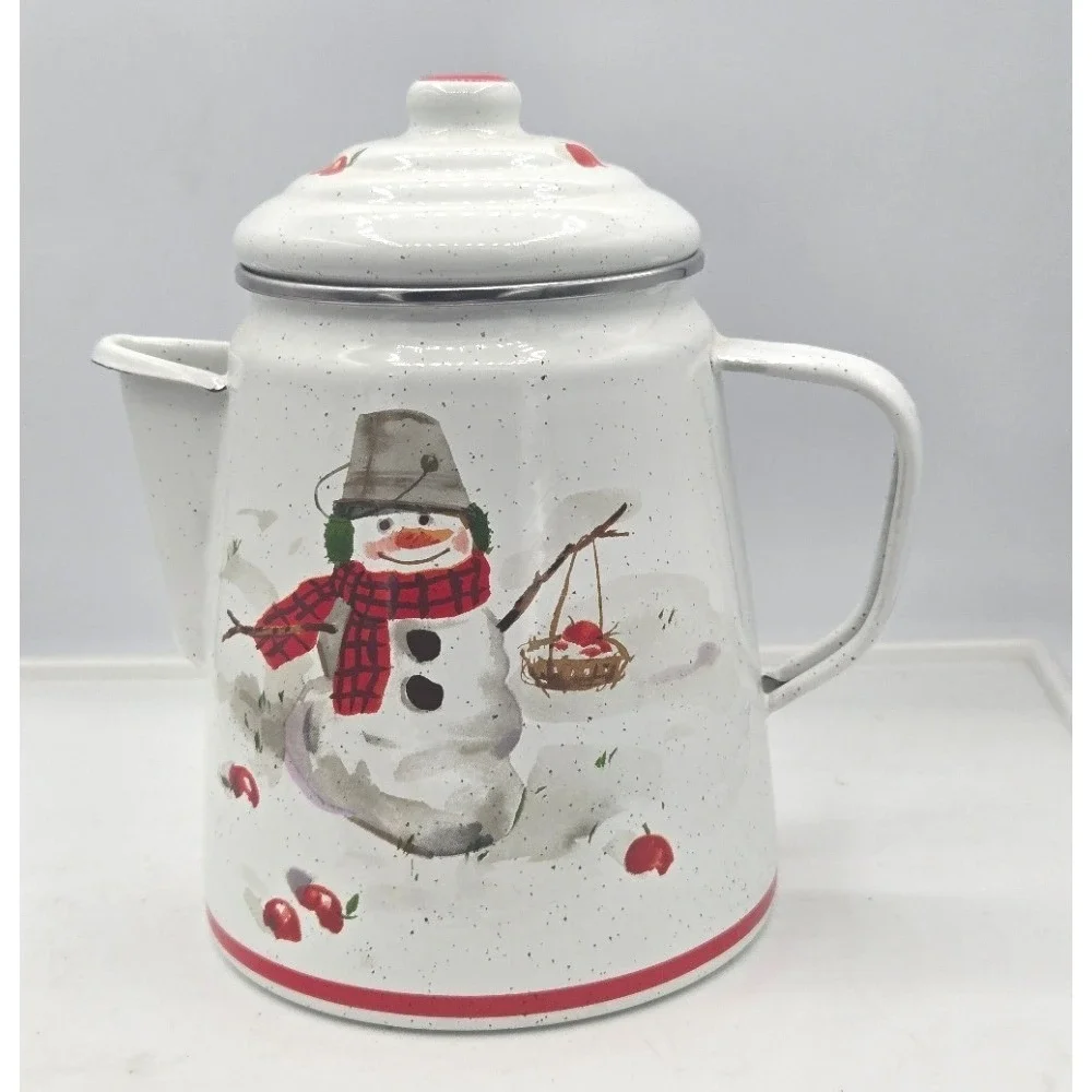 Vintage Enamelware Snowman‎ Coffee Pot Teapot